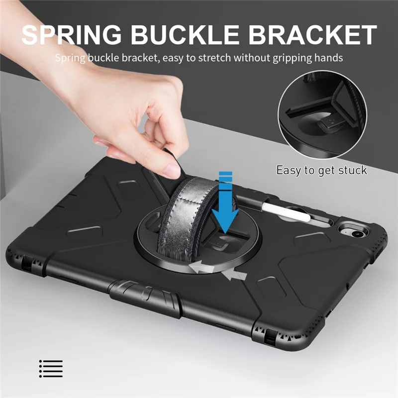 Étui à support pivotant pour Samsung Galaxy Tab S10 FE+, avec logement pour stylet, coque tablette PC + silicone et sangle d'épaule - Noir