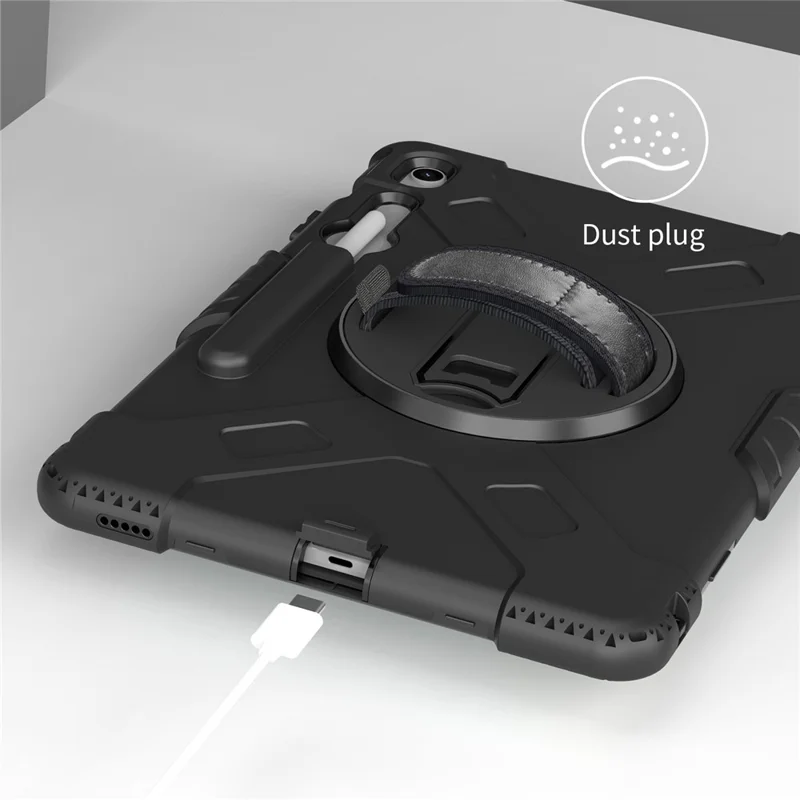 Étui à support pivotant pour Samsung Galaxy Tab S10 FE+, avec logement pour stylet, coque tablette PC + silicone et sangle d'épaule - Noir