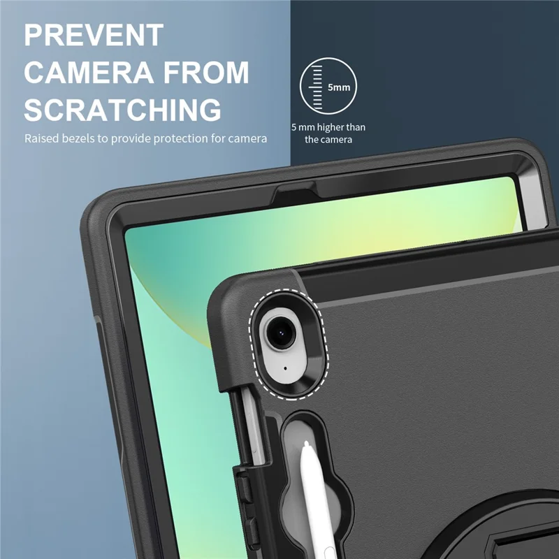 For Samsung Galaxy Tab S10 FE+ Case Kickstand PC + TPU Tablet Cover with Pen Slot, Shoulder Strap - Black