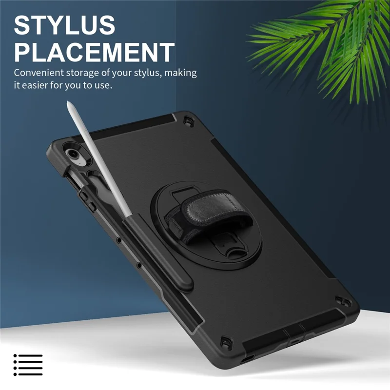 For Samsung Galaxy Tab S10 FE+ Case Kickstand PC + TPU Tablet Cover with Pen Slot, Shoulder Strap - Black