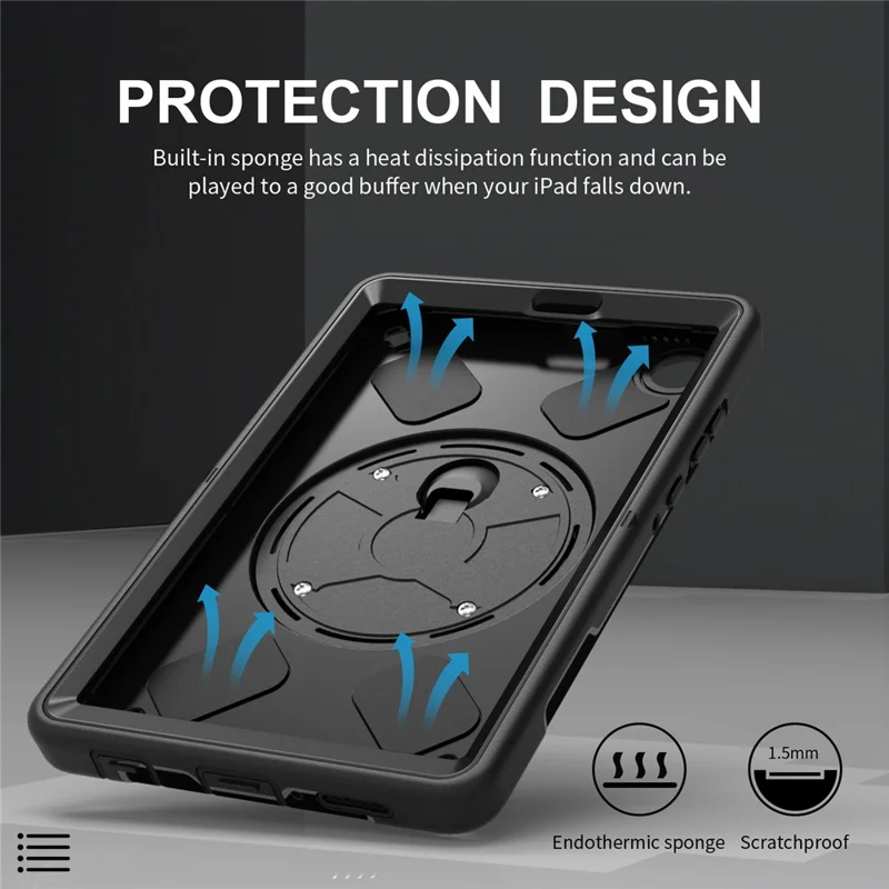 For Samsung Galaxy Tab A11 Case Rotating Kickstand PC + TPU Tablet Cover with Shoulder Strap - Black