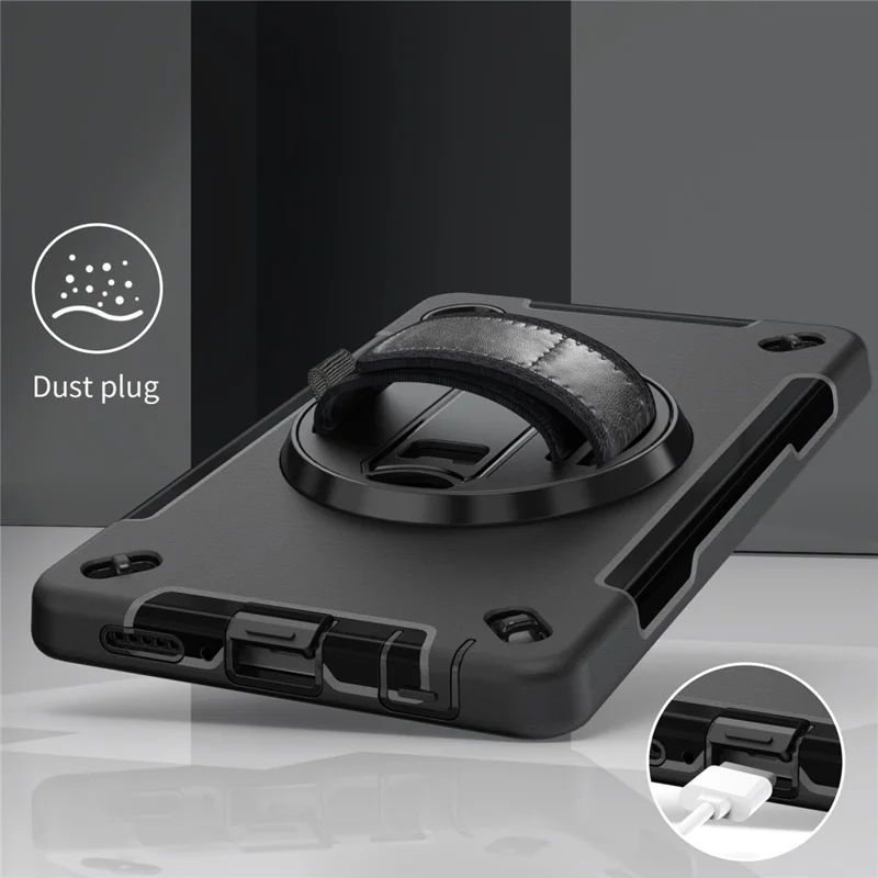 For Samsung Galaxy Tab A11 Case Rotating Kickstand PC + TPU Tablet Cover with Shoulder Strap - Black