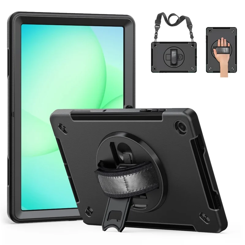 Étui pour Samsung Galaxy Tab A11+ avec support pivotant, coque tablette PC + TPU avec sangle d'épaule - Noir