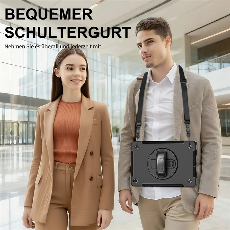 Étui pour Samsung Galaxy Tab A11+ avec support pivotant, coque tablette PC + TPU avec sangle d'épaule - Noir