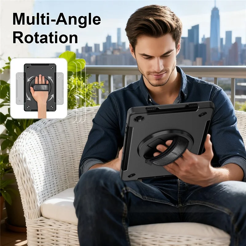 Étui pour Samsung Galaxy Tab A11+ avec support pivotant, coque tablette PC + TPU avec sangle d'épaule - Noir