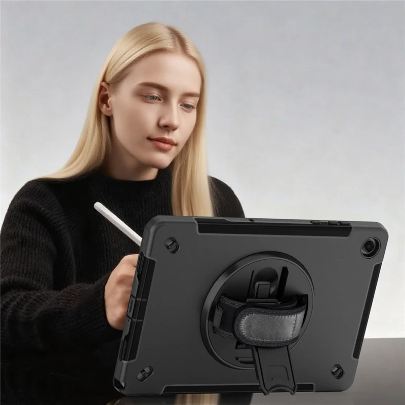 Étui pour Samsung Galaxy Tab A11+ avec support pivotant, coque tablette PC + TPU avec sangle d'épaule - Noir