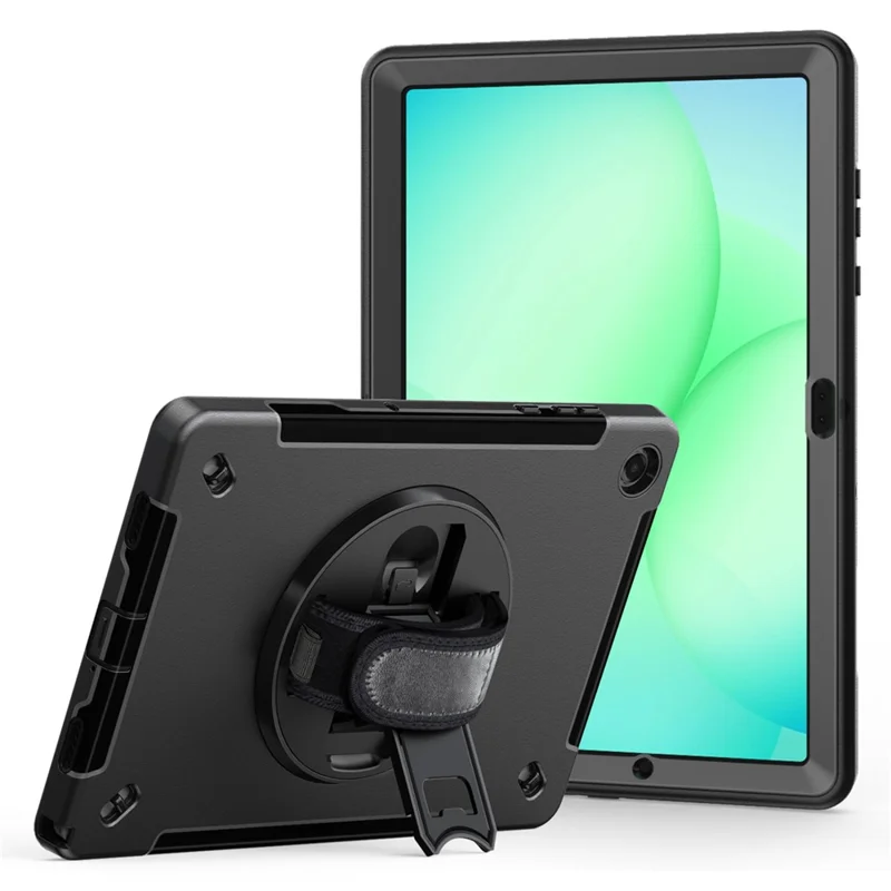 Étui pour Samsung Galaxy Tab A11+ avec support pivotant, coque tablette PC + TPU avec sangle d'épaule - Noir