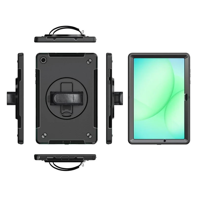 Étui pour Samsung Galaxy Tab A11+ avec support pivotant, coque tablette PC + TPU avec sangle d'épaule - Noir