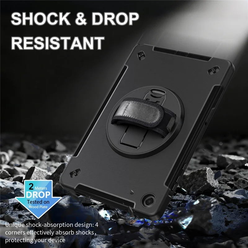 Étui pour Samsung Galaxy Tab A11+ avec support pivotant, coque tablette PC + TPU avec sangle d'épaule - Noir