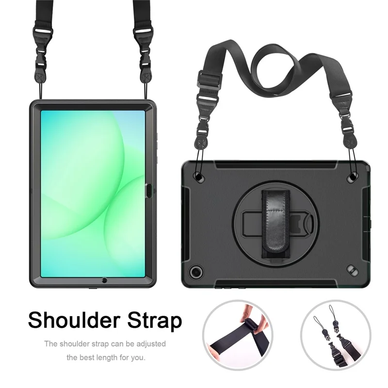Étui pour Samsung Galaxy Tab A11+ avec support pivotant, coque tablette PC + TPU avec sangle d'épaule - Noir
