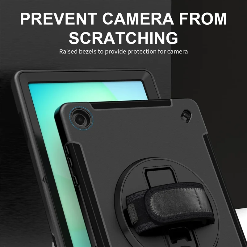 Étui pour Samsung Galaxy Tab A11+ avec support pivotant, coque tablette PC + TPU avec sangle d'épaule - Noir