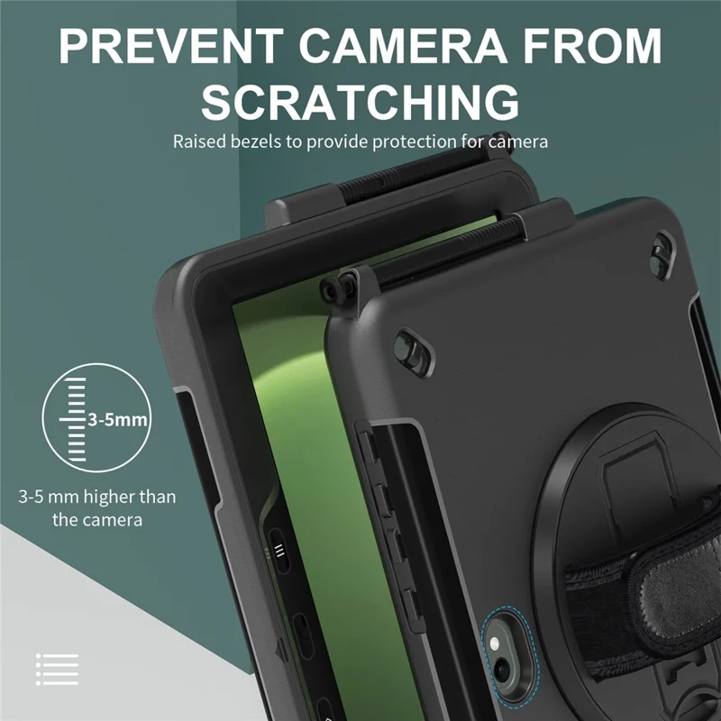 For Samsung Galaxy Tab Active5 Pro / Tab Active4 Pro Case Rotating Kickstand PC + TPU Tablet Cover with Shoulder Strap - Black