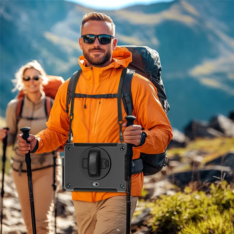 For Samsung Galaxy Tab Active5 Pro / Tab Active4 Pro Case Rotating Kickstand PC + TPU Tablet Cover with Shoulder Strap - Black