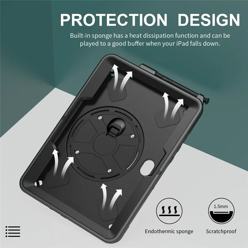 For Samsung Galaxy Tab Active5 Pro / Tab Active4 Pro Case Rotating Kickstand PC + TPU Tablet Cover with Shoulder Strap - Black