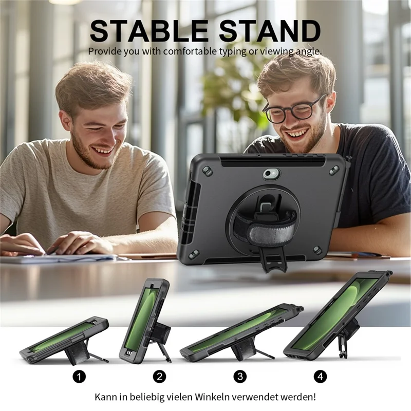 For Samsung Galaxy Tab Active5 Pro / Tab Active4 Pro Case Rotating Kickstand PC + TPU Tablet Cover with Shoulder Strap - Black