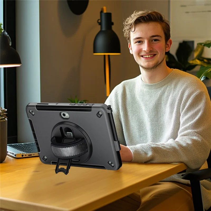 For Samsung Galaxy Tab Active5 Pro / Tab Active4 Pro Case Rotating Kickstand PC + TPU Tablet Cover with Shoulder Strap - Black