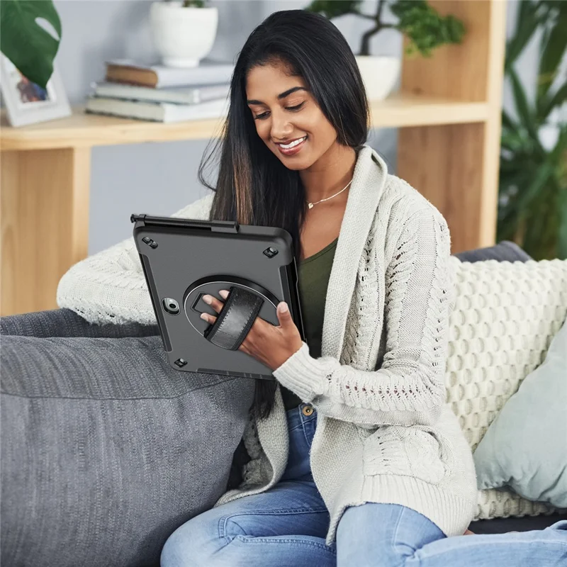 For Samsung Galaxy Tab Active5 Pro / Tab Active4 Pro Case Rotating Kickstand PC + TPU Tablet Cover with Shoulder Strap - Black