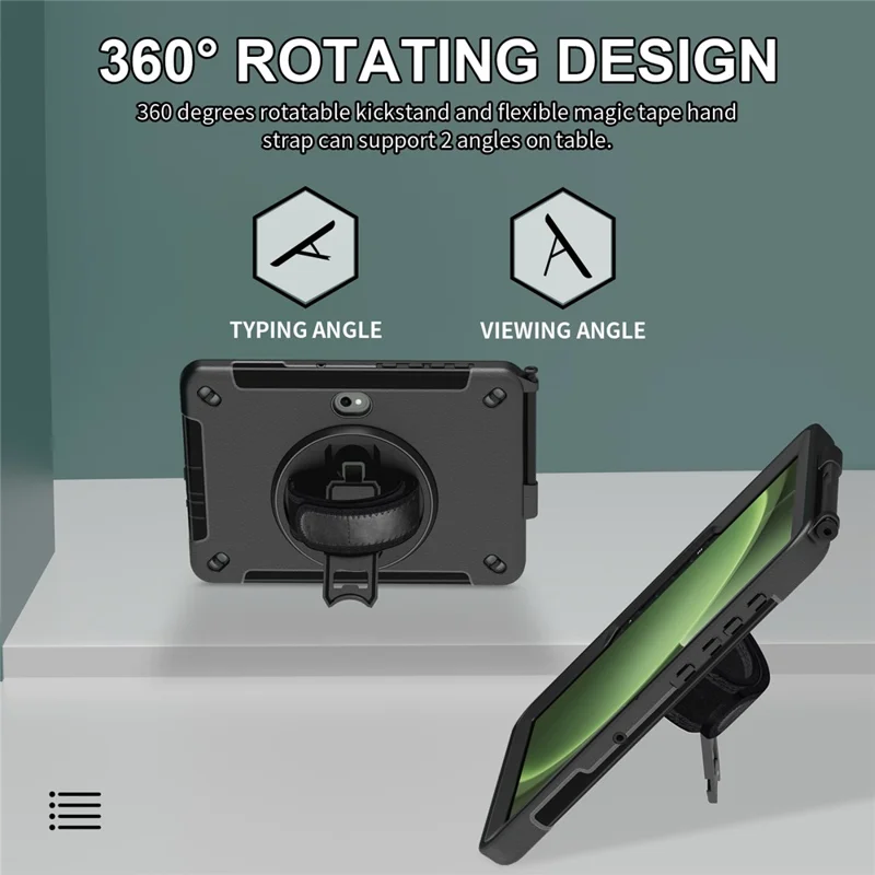 For Samsung Galaxy Tab Active5 Pro / Tab Active4 Pro Case Rotating Kickstand PC + TPU Tablet Cover with Shoulder Strap - Black