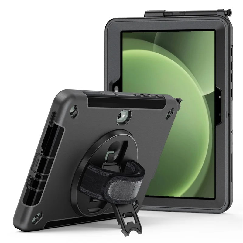 For Samsung Galaxy Tab Active5 Pro / Tab Active4 Pro Case Rotating Kickstand PC + TPU Tablet Cover with Shoulder Strap - Black