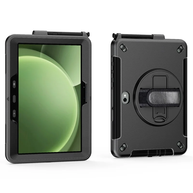 For Samsung Galaxy Tab Active5 Pro / Tab Active4 Pro Case Rotating Kickstand PC + TPU Tablet Cover with Shoulder Strap - Black