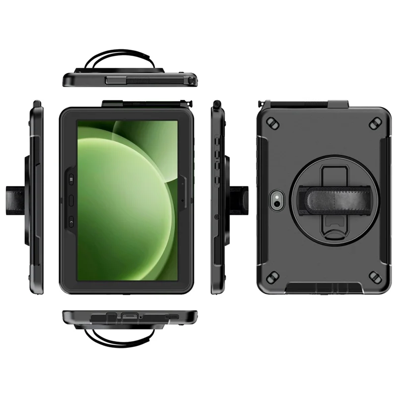 For Samsung Galaxy Tab Active5 Pro / Tab Active4 Pro Case Rotating Kickstand PC + TPU Tablet Cover with Shoulder Strap - Black