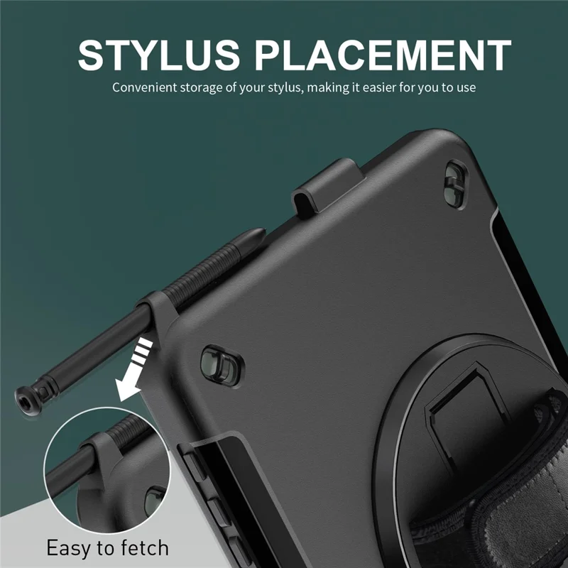 For Samsung Galaxy Tab Active5 Pro / Tab Active4 Pro Case Rotating Kickstand PC + TPU Tablet Cover with Shoulder Strap - Black