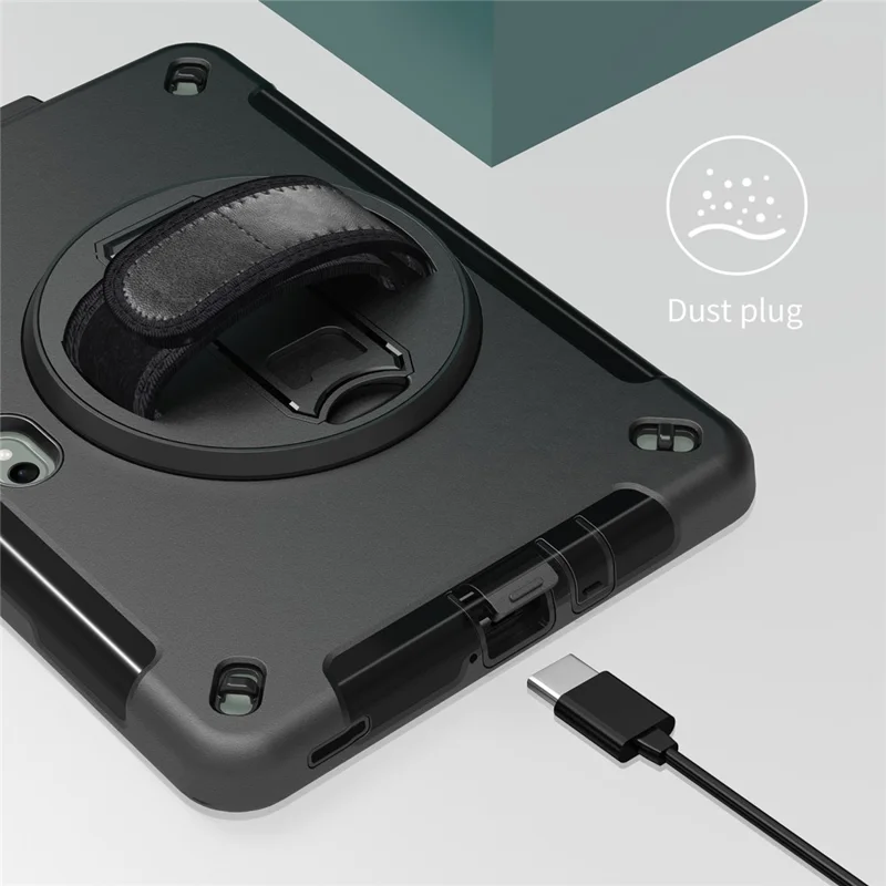 For Samsung Galaxy Tab Active5 Pro / Tab Active4 Pro Case Rotating Kickstand PC + TPU Tablet Cover with Shoulder Strap - Black