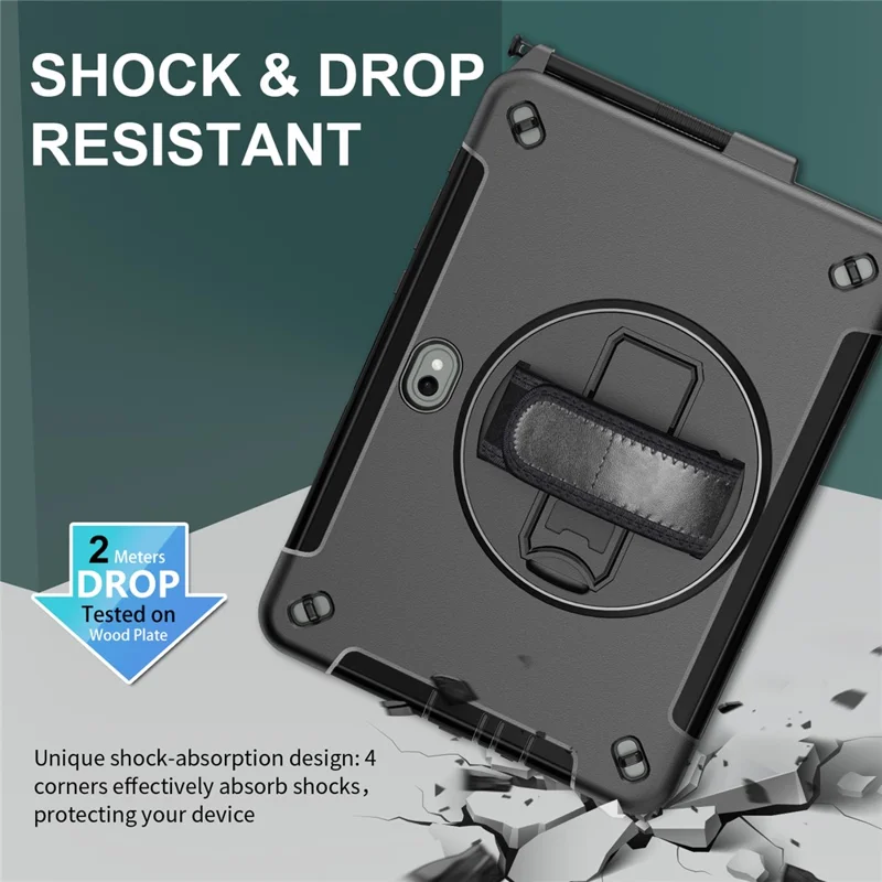 For Samsung Galaxy Tab Active5 Pro / Tab Active4 Pro Case Rotating Kickstand PC + TPU Tablet Cover with Shoulder Strap - Black