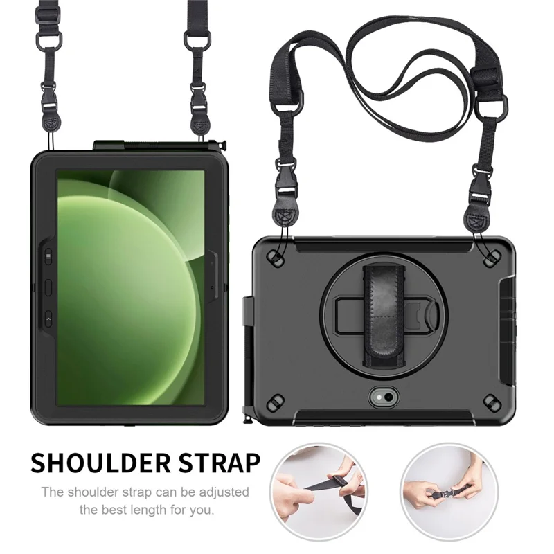 For Samsung Galaxy Tab Active5 Pro / Tab Active4 Pro Case Rotating Kickstand PC + TPU Tablet Cover with Shoulder Strap - Black