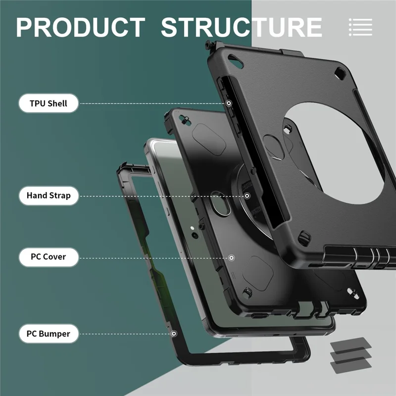 For Samsung Galaxy Tab Active5 Pro / Tab Active4 Pro Case Rotating Kickstand PC + TPU Tablet Cover with Shoulder Strap - Black