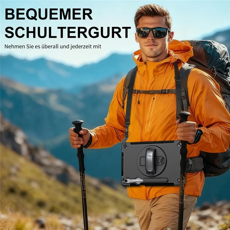 For Samsung Galaxy Tab S11 Case Kickstand PC + TPU Tablet Cover with Pen Slot, Shoulder Strap - Black