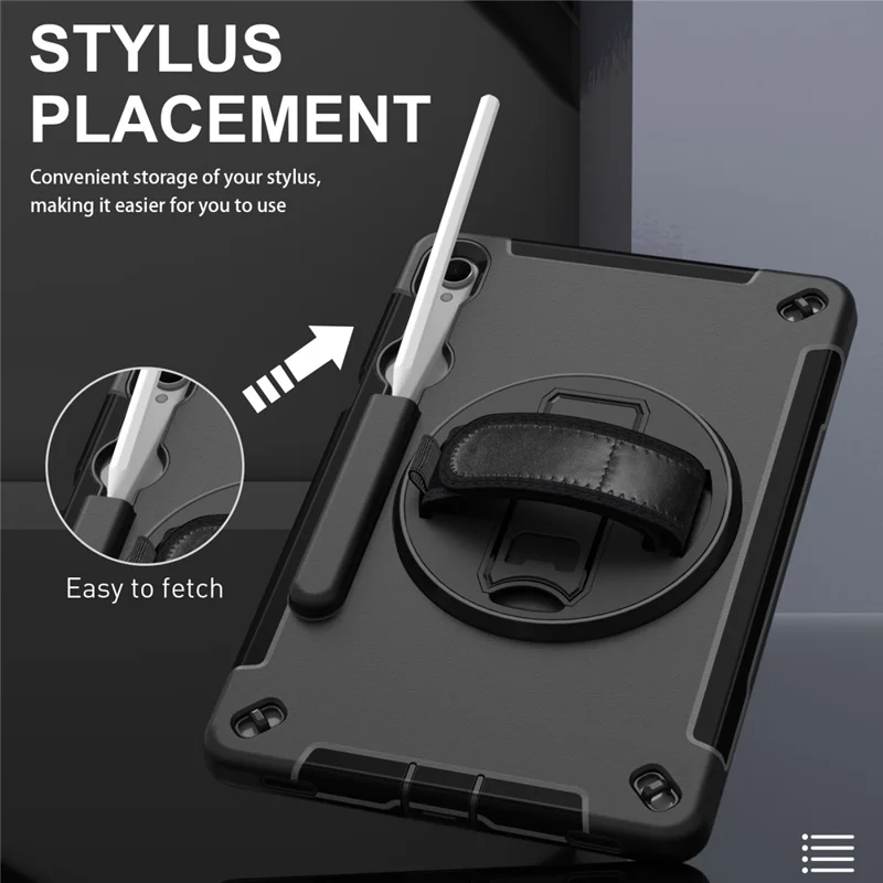 For Samsung Galaxy Tab S11 Case Kickstand PC + TPU Tablet Cover with Pen Slot, Shoulder Strap - Black