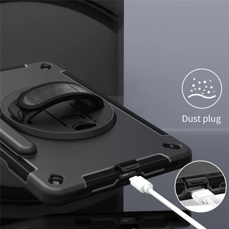 For Samsung Galaxy Tab S11 Case Kickstand PC + TPU Tablet Cover with Pen Slot, Shoulder Strap - Black