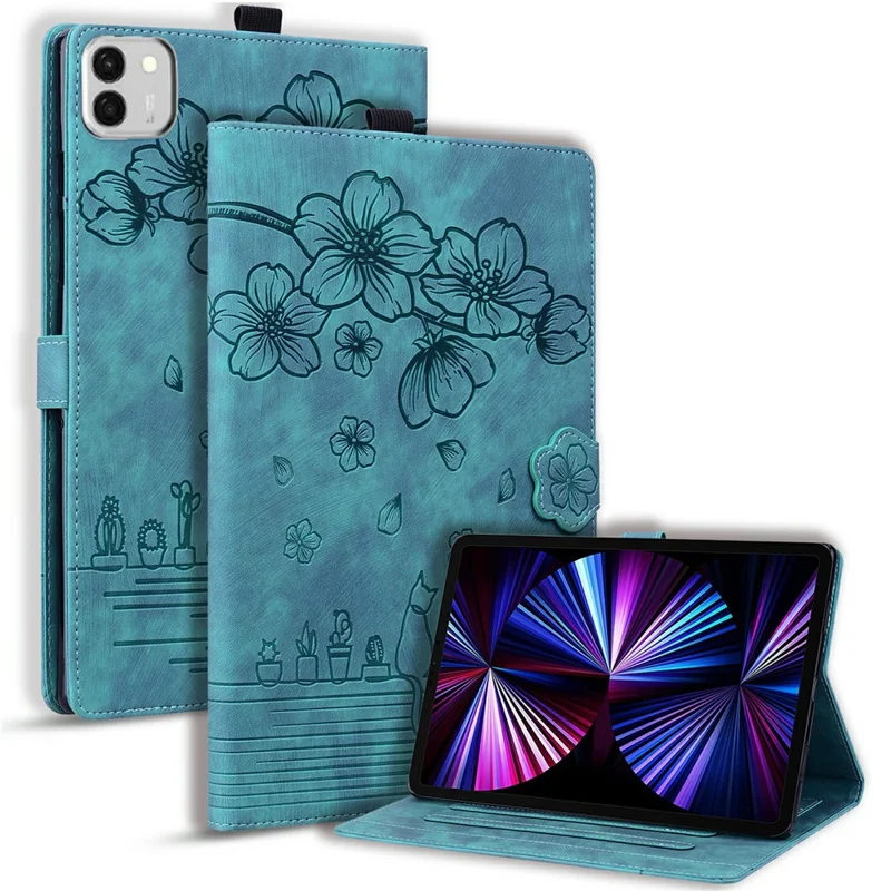 For Honor MagicPad 4 Case Card Slots Leather Tablet Stand Folio Cover Flower Cat - Green