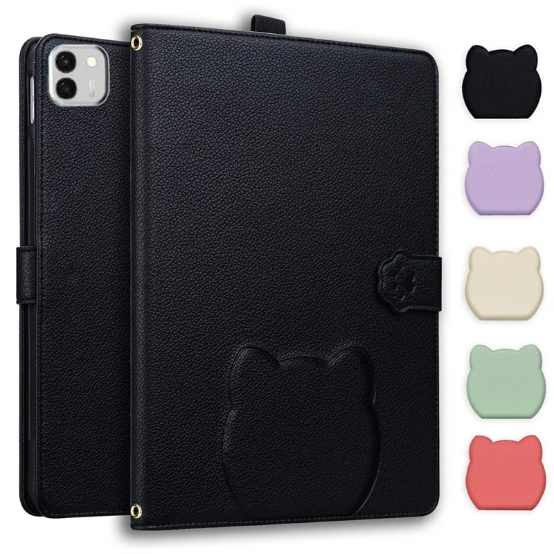 Für Honor MagicPad 4 Brieftaschenhülle aus Leder mit Ständer und Stifthalter, 3D-Katzenmuster – Schwarz