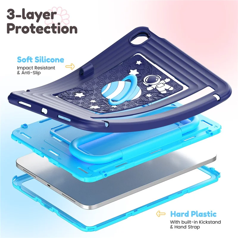 Kids Tablet Case for iPad (2025)  /  10.9 (2022) Silicone PC Cover with Kickstand   /  Shoulder Strap - Navy Blue