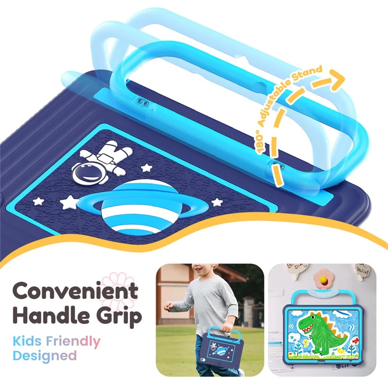 Kids Tablet Case for iPad (2025)  /  10.9 (2022) Silicone PC Cover with Kickstand   /  Shoulder Strap - Navy Blue