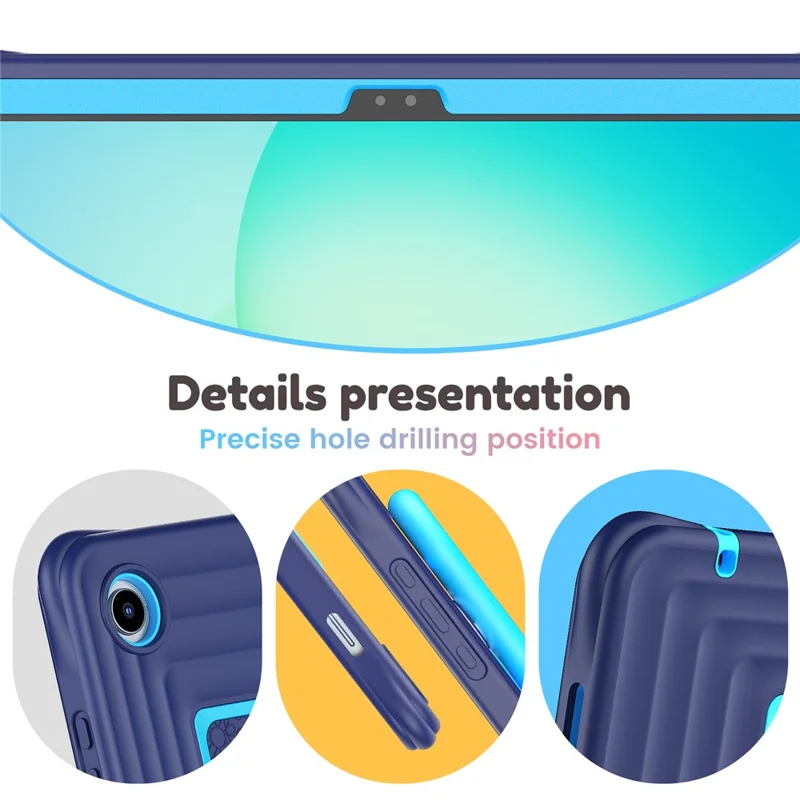 Kids Tablet Case for Samsung Galaxy Tab A11+ Silicone PC Cover with Kickstand   /  Shoulder Strap - Navy Blue
