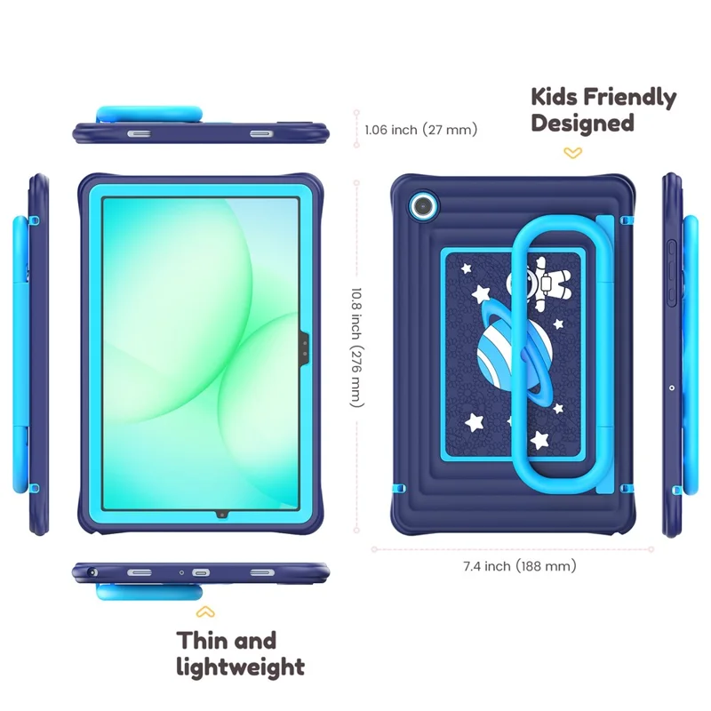 Kids Tablet Case for Samsung Galaxy Tab A11+ Silicone PC Cover with Kickstand   /  Shoulder Strap - Navy Blue