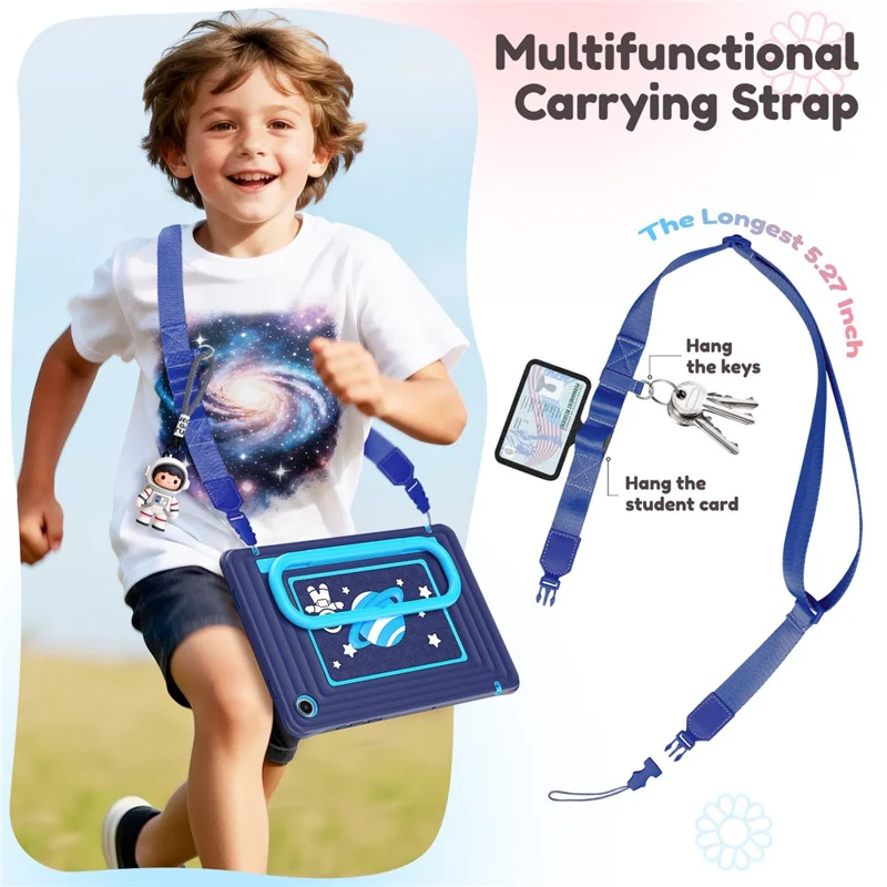 Kids Tablet Case for Samsung Galaxy Tab A11+ Silicone PC Cover with Kickstand   /  Shoulder Strap - Navy Blue
