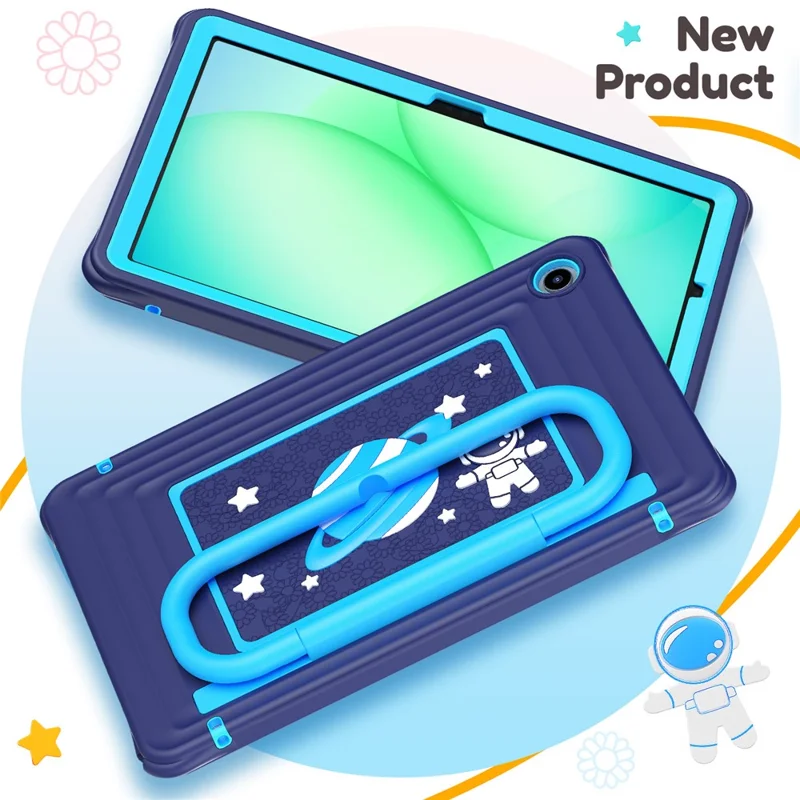 Kids Tablet Case for Samsung Galaxy Tab A11+ Silicone PC Cover with Kickstand   /  Shoulder Strap - Navy Blue