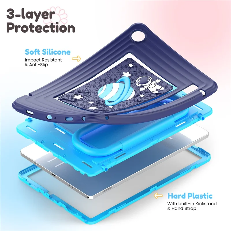 Kids Tablet Case for Samsung Galaxy Tab A11+ Silicone PC Cover with Kickstand   /  Shoulder Strap - Navy Blue