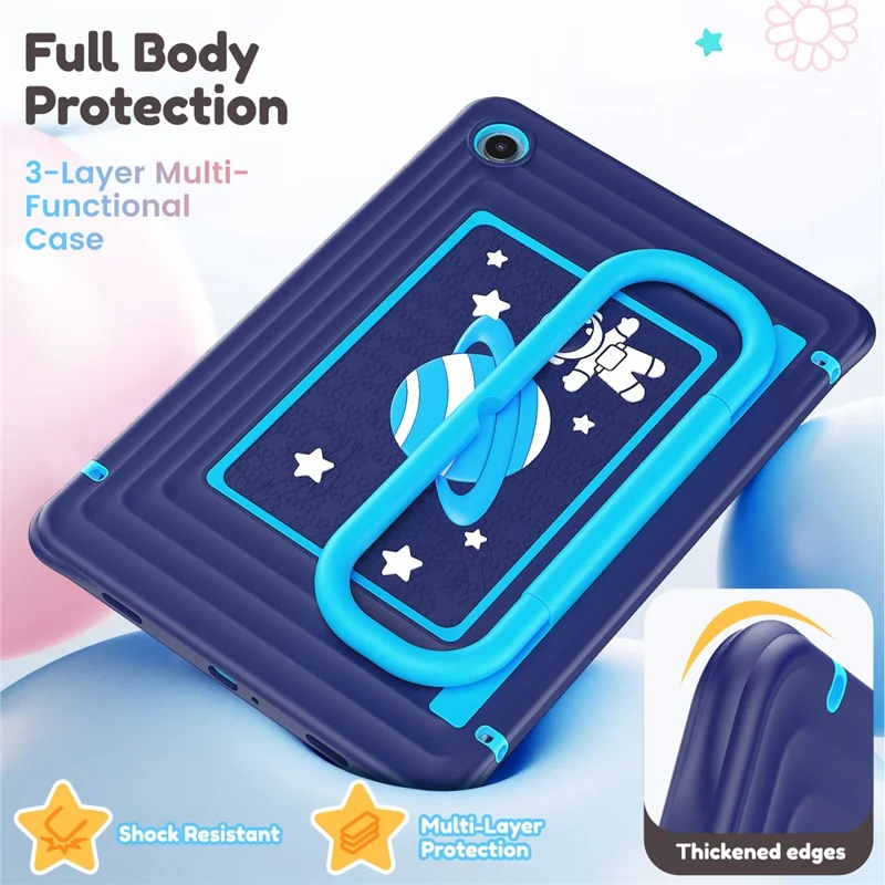 Kids Tablet Case for Samsung Galaxy Tab A11+ Silicone PC Cover with Kickstand   /  Shoulder Strap - Navy Blue