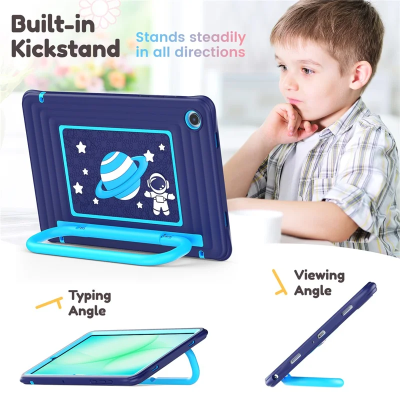Kids Tablet Case for Samsung Galaxy Tab A11+ Silicone PC Cover with Kickstand   /  Shoulder Strap - Navy Blue