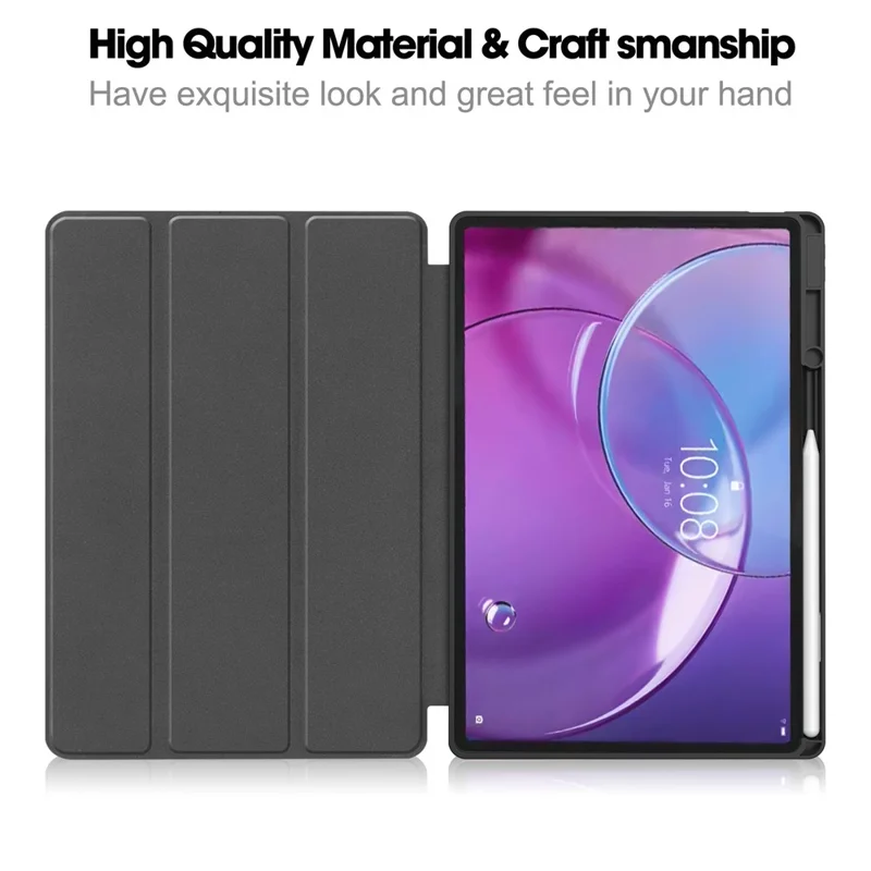 For Lenovo Idea Tab Pro Gen 2 Stand Case Shock-Absorbent Leather Tablet Cover with Pen Slot - Black