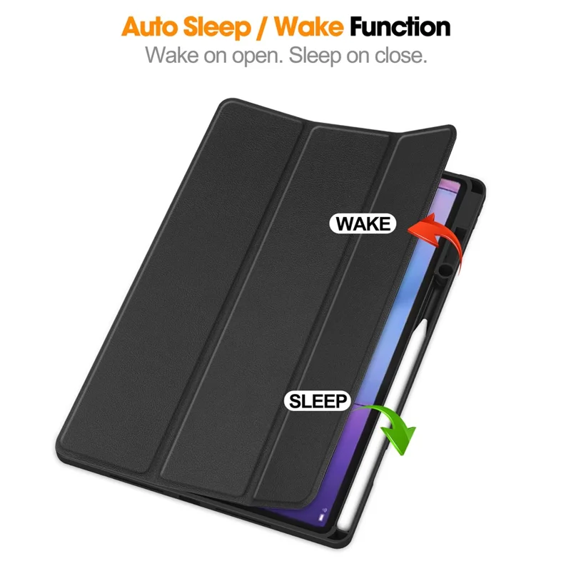 For Lenovo Idea Tab Pro Gen 2 Stand Case Shock-Absorbent Leather Tablet Cover with Pen Slot - Black