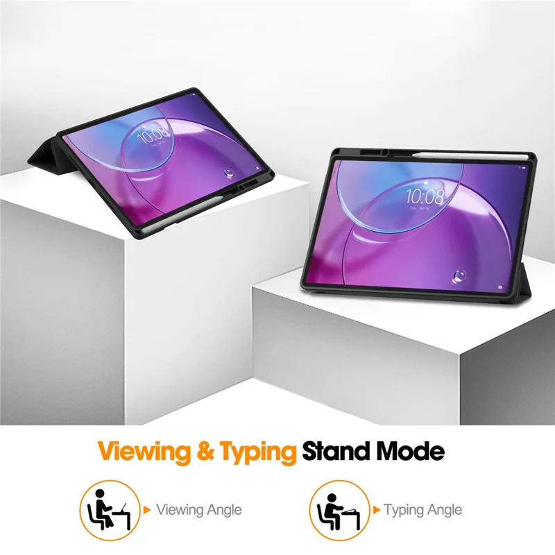 For Lenovo Idea Tab Pro Gen 2 Stand Case Shock-Absorbent Leather Tablet Cover with Pen Slot - Black