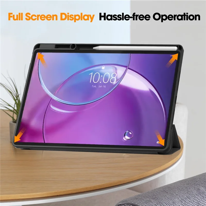 For Lenovo Idea Tab Pro Gen 2 Stand Case Shock-Absorbent Leather Tablet Cover with Pen Slot - Black