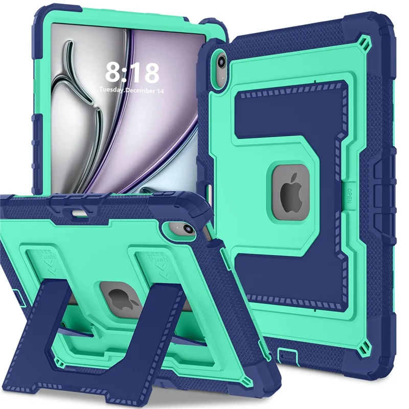Tablet Case for iPad Air 13 (2026) / (2025) / (2024) Kickstand Anti Drop PC + Silicone Cover - Navy Blue+Mint Green