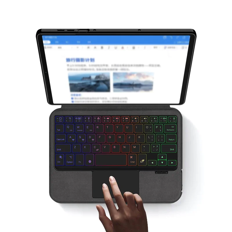 For Lenovo Legion Y700 (Gen 5) Leather Case + Touchpad Bluetooth-Compatible Keyboard with Backlit - Black